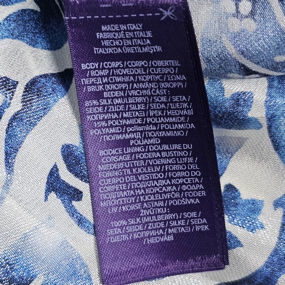 Auth RALPH LAUREN PURPLE LABEL Runway Silk Halter Dress Blue Floral Porcelain 8 - Picture 3 of 16